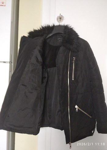 Siyah Kürklü Biker Kadın Ceket - Görsel 4