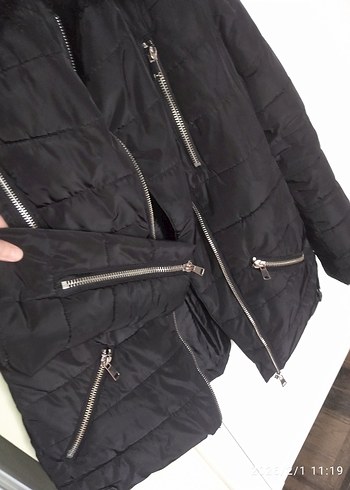 Siyah Kürklü Biker Kadın Ceket - Görsel 6