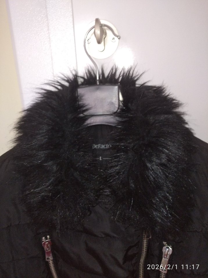 Siyah Kürklü Biker Kadın Ceket - Görsel 3