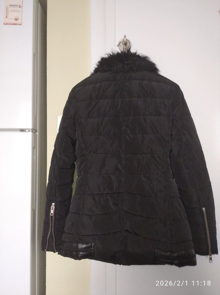 Siyah Kürklü Biker Kadın Ceket - Görsel 2