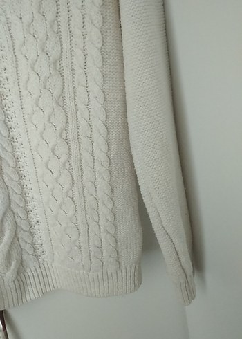 Beyaz Örgü Bohem Kadın Kazak - Görsel 4