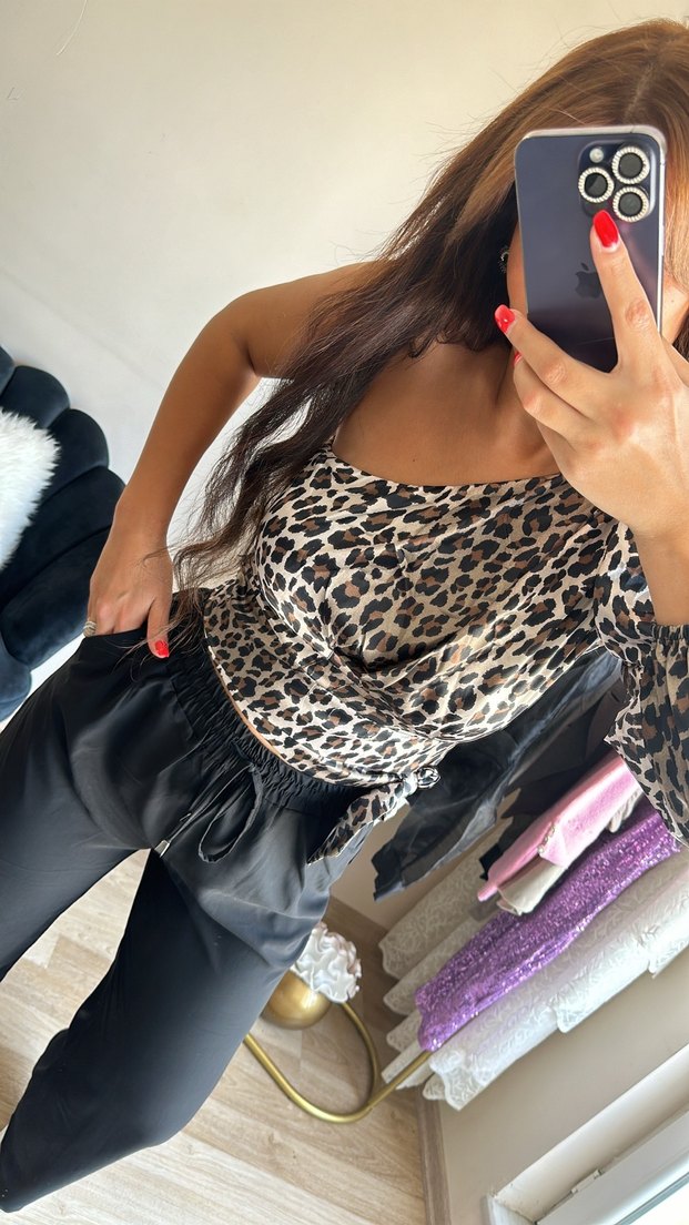 Leopar Desenli Tek Omuzlu Bluz - Görsel 2