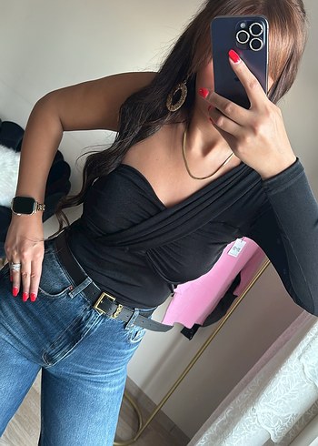 Siyah Tek Kollu Biritli Bluz - Görsel 2