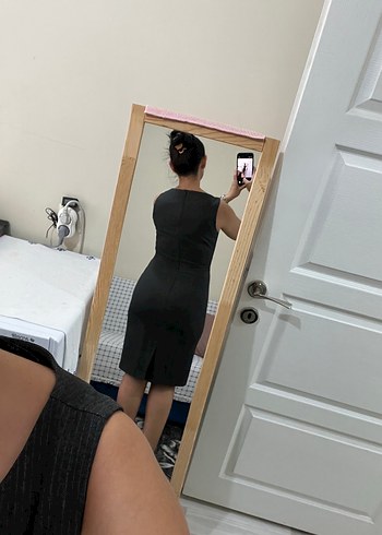 Füme V Yaka Midi Kalem Elbise - Görsel 4