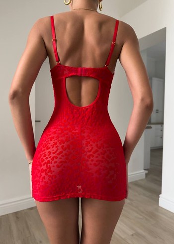 Kırmızı Dantel Detaylı İnce Askılı Mini Gecelik - Görsel 2