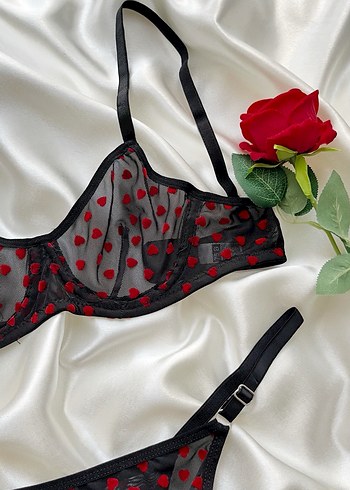 Kırmızı Nakışlı Gotik Mini Sütyen - Görsel 5