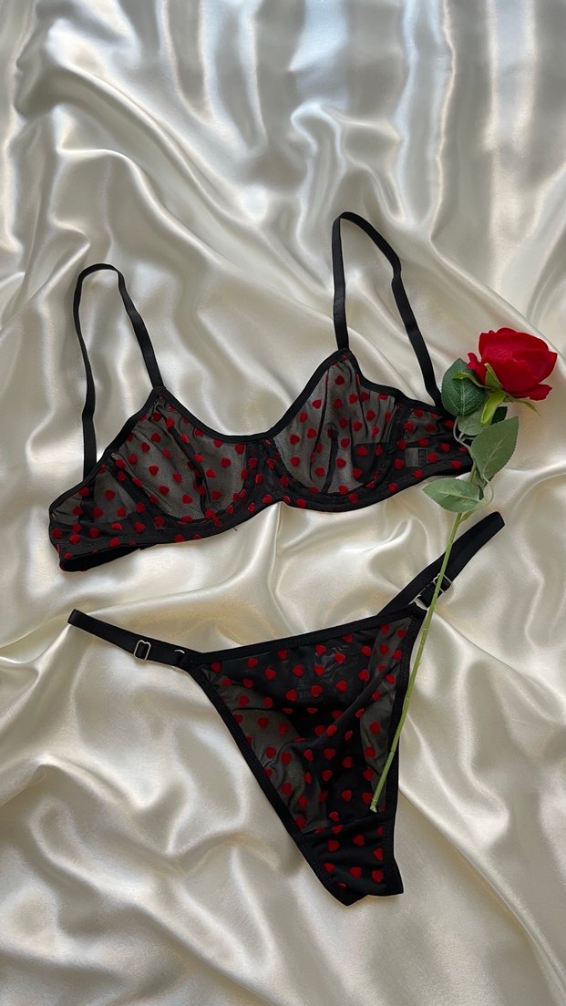 Kırmızı Nakışlı Gotik Mini Sütyen - Görsel 4