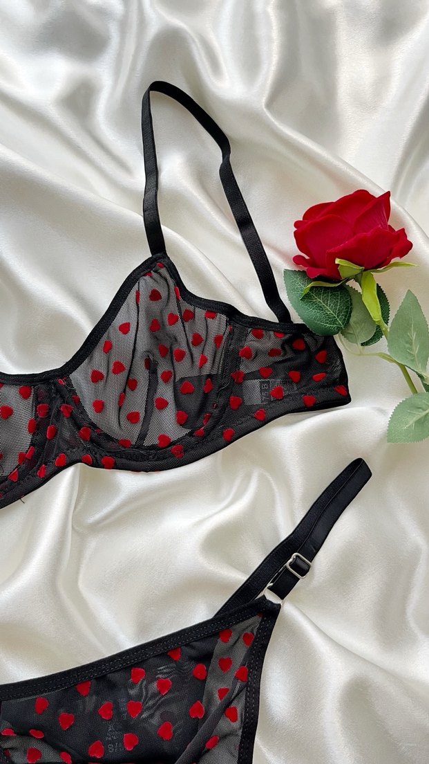 Kırmızı Nakışlı Gotik Mini Sütyen - Görsel 5