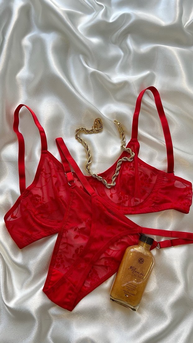 Parizyen Vintage Kırmızı Parlak Sütyen - Görsel 2