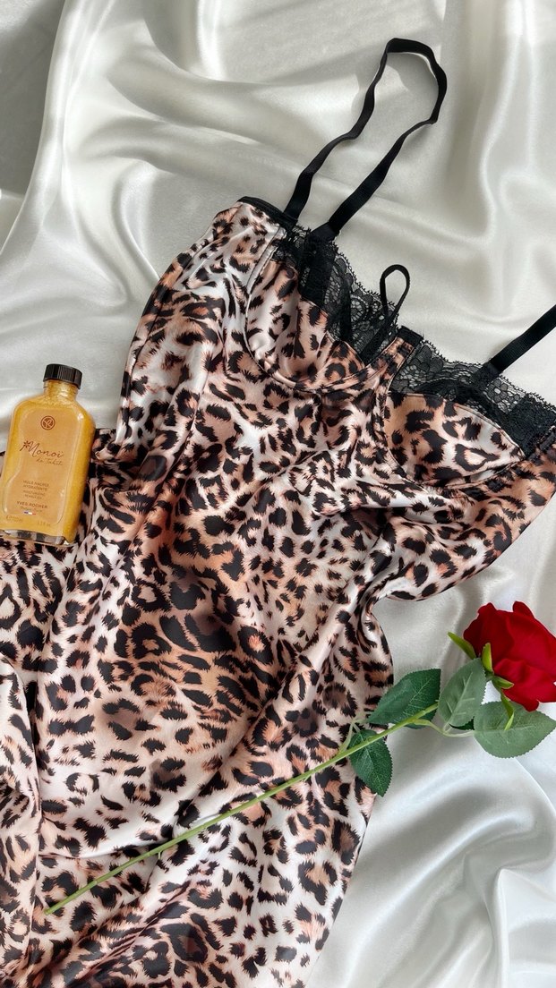 Leopar Desenli Bohem İnce Askılı Midi Gecelik - Görsel 2