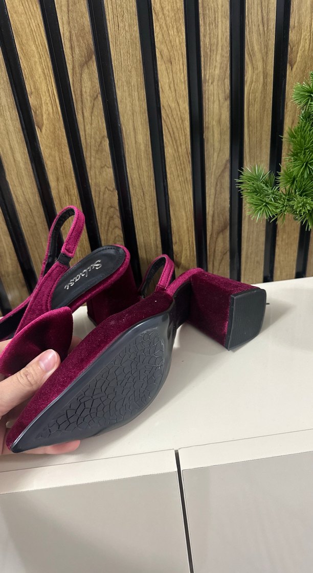 Bordo Süet Fiyonklu Topuklu Kadın Ayakkabı - Görsel 4