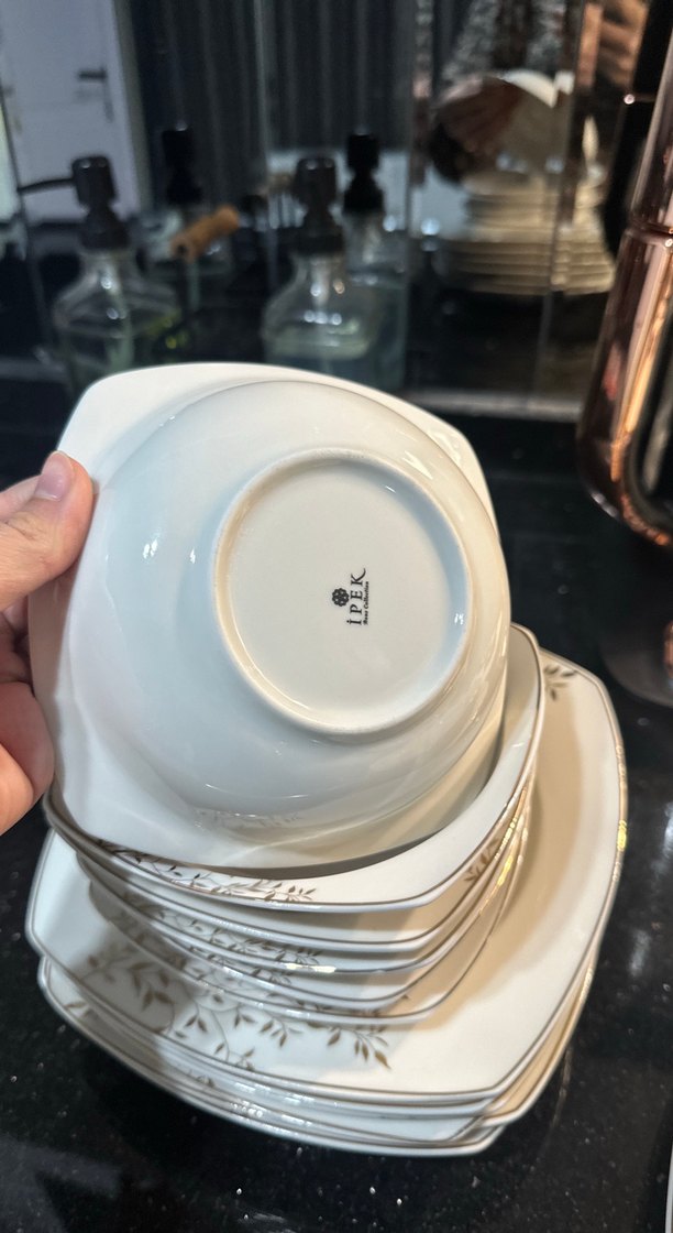 Beyaz Gri Desenli Yemek Tabağı Seti 6 kişilik çeyiz seti - Görsel 3