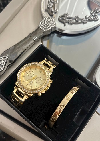 Parlak Altın Kadın Kol Saati Seti - Görsel 2