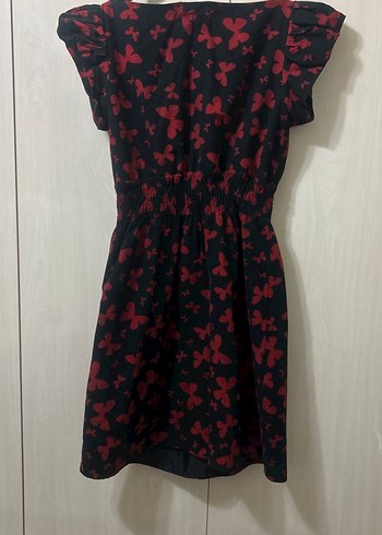 Kısa Kollu Kırmızı Desenli Gotik Elbise - Görsel 3