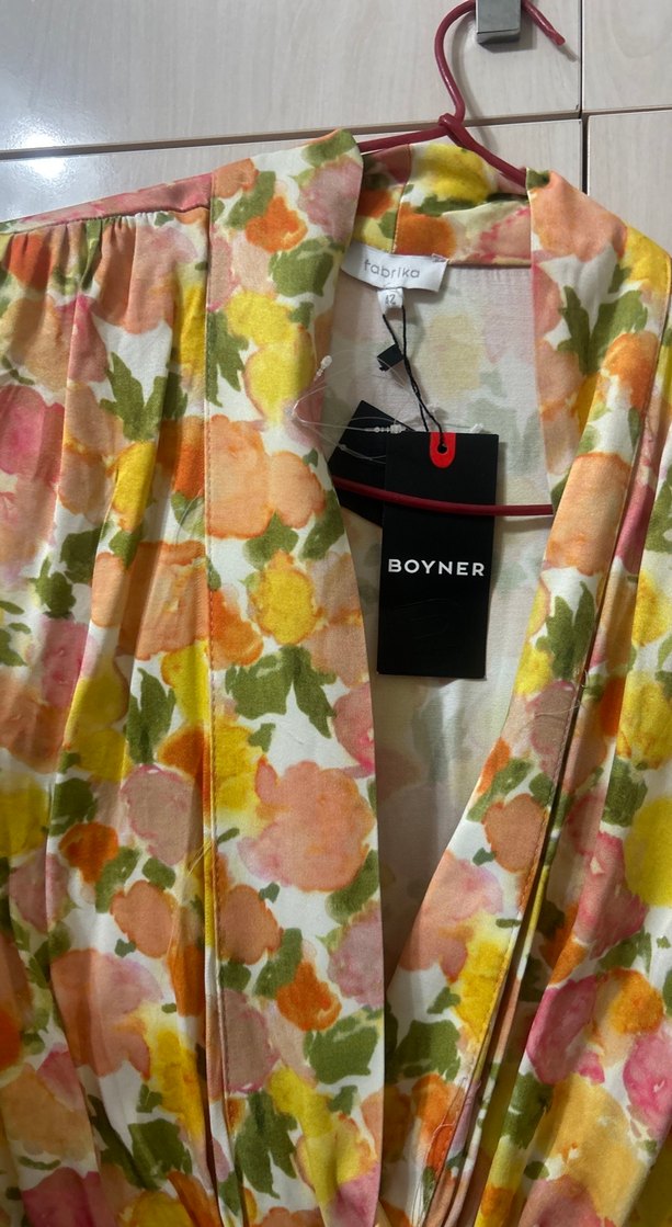 Bohem Çok Renkli V Yaka Uzun Elbise - Görsel 2