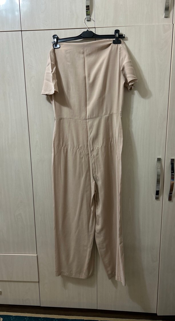 Bej Düğmeli Keten Uzun Tulum - Görsel 4