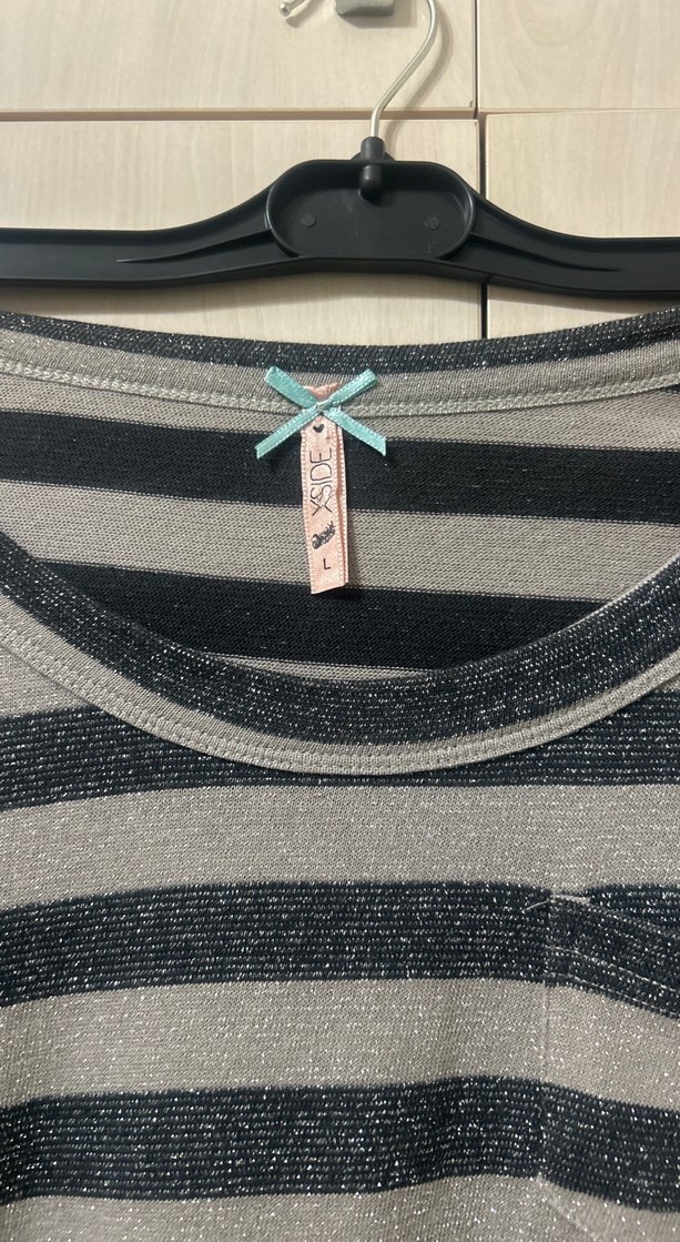 Gri Çizgili Uzun Kollu Kadın Elbise - Görsel 2