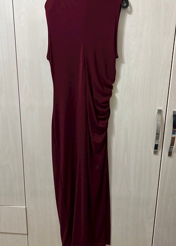 Bordo Drapeli Uzun Kadın Elbise - Görsel 4