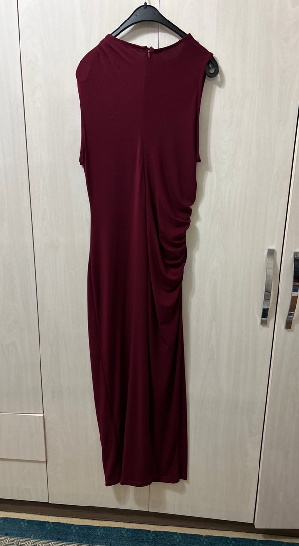 Bordo Drapeli Uzun Kadın Elbise - Görsel 4