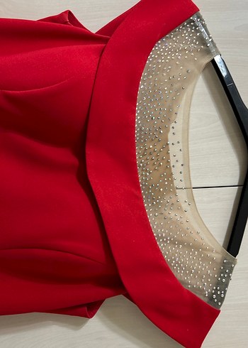 Kırmızı Uzun Drapeli Kadın Abiye Elbise - Görsel 2