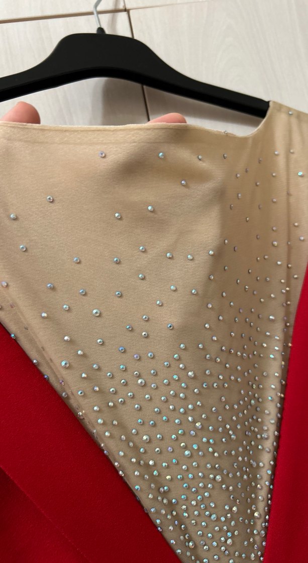 Kırmızı Uzun Drapeli Kadın Abiye Elbise - Görsel 4