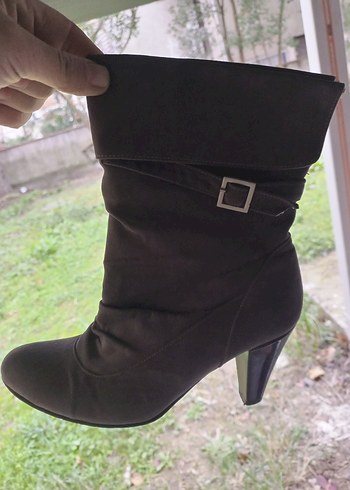 Kahverengi Süet Tokalı Stiletto Bot - Görsel 2