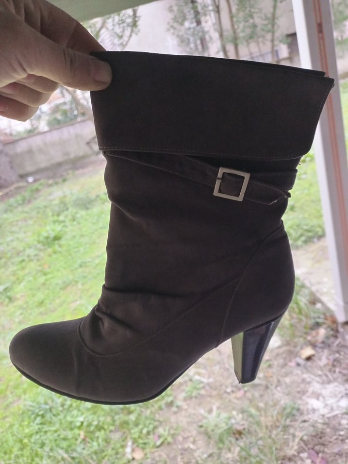 Kahverengi Süet Tokalı Stiletto Bot - Görsel 2