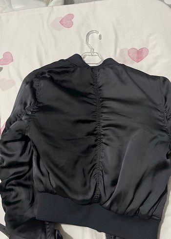 Siyah Kadın Saten Ceket Fermuarlı - Görsel 4