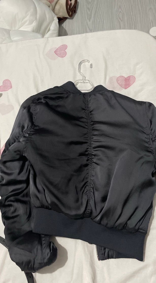 Siyah Kadın Saten Ceket Fermuarlı - Görsel 4