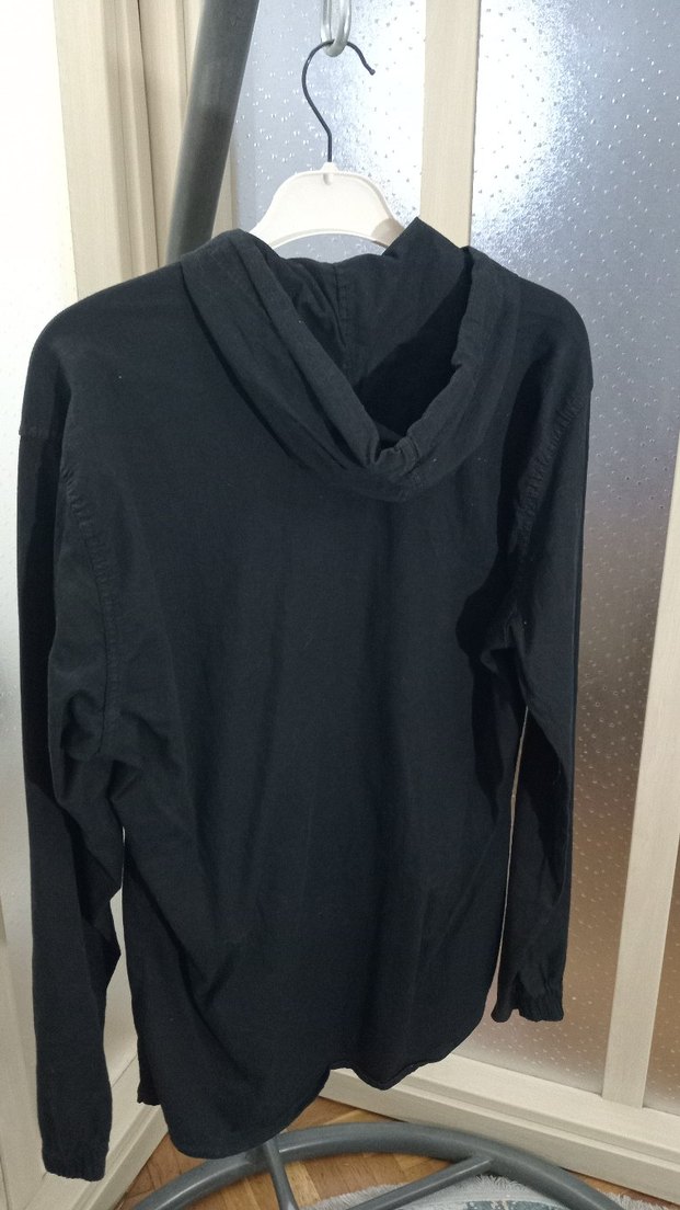 Siyah Erkek Keten Kapüşonlu sweat - Görsel 2