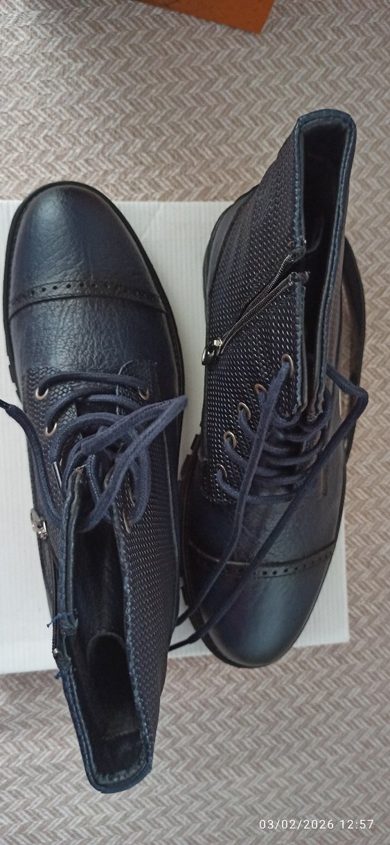 Erkek Lacivert Deri Fermuarlı ve Bağcıklı Yeni Style Bot - Görsel 3