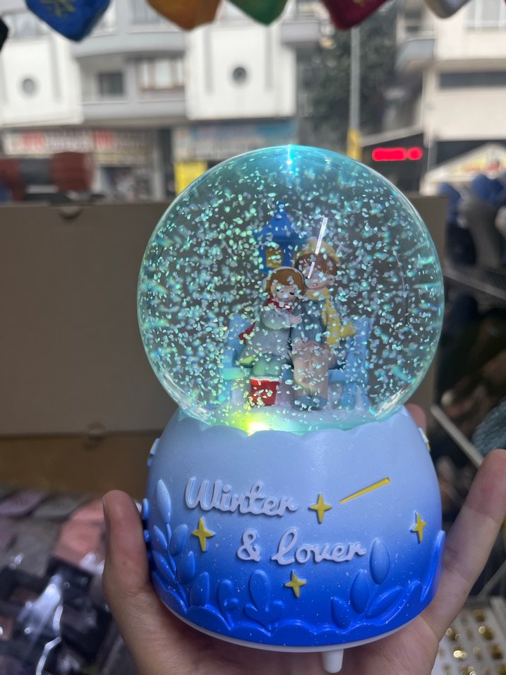 Büyük Boy Mavi Kar Temalı Kar Küresi Figürlü - Görsel 4