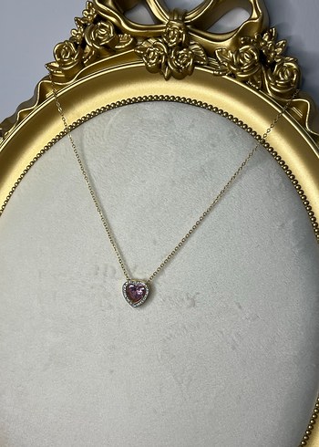 Pembe Kalp Taşlı Midi Kolye - Görsel 3