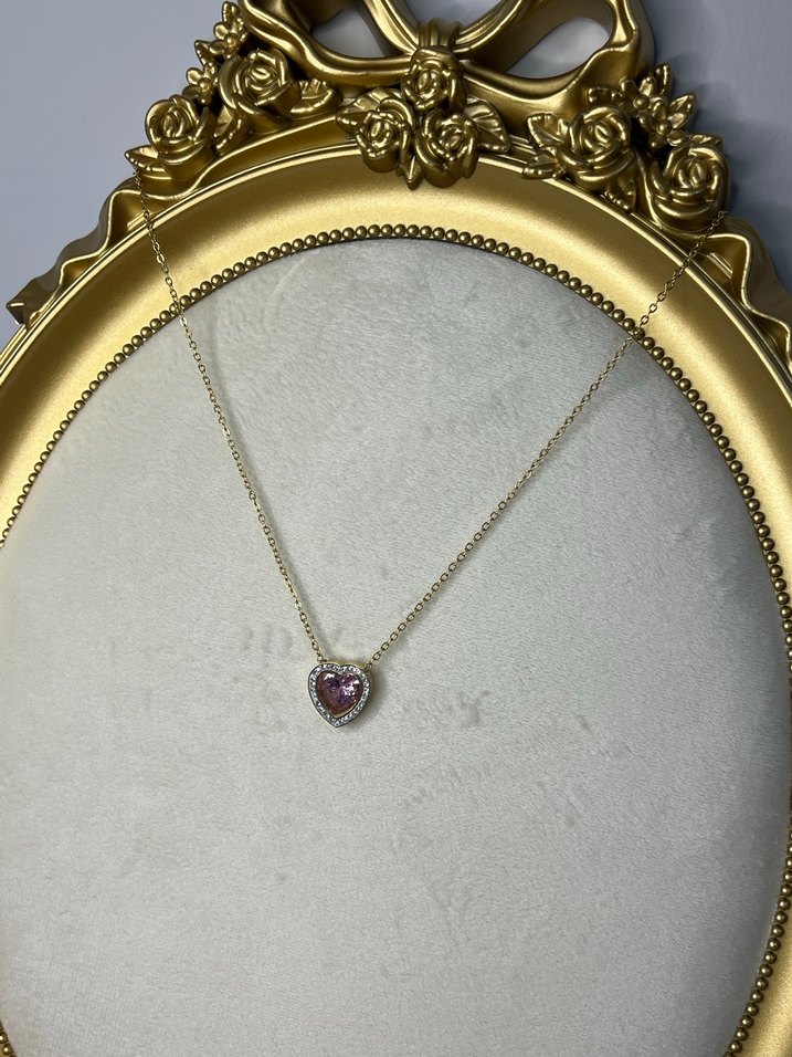 Pembe Kalp Taşlı Midi Kolye - Görsel 3