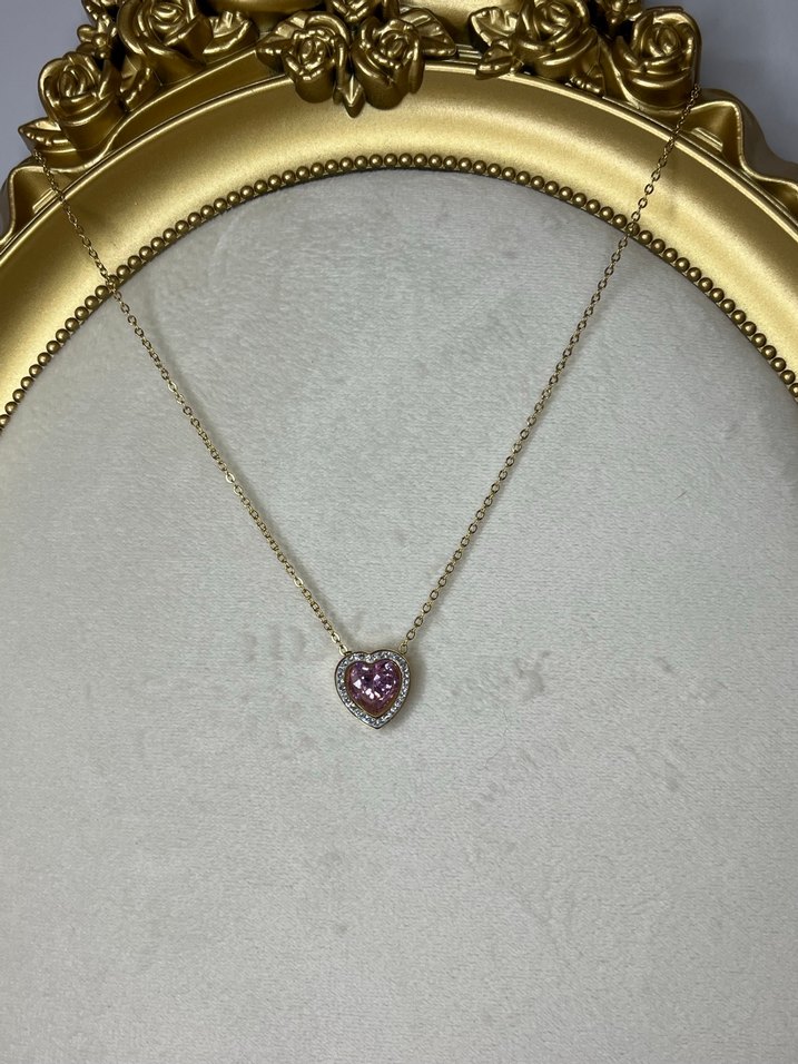 Pembe Kalp Taşlı Midi Kolye - Görsel 2