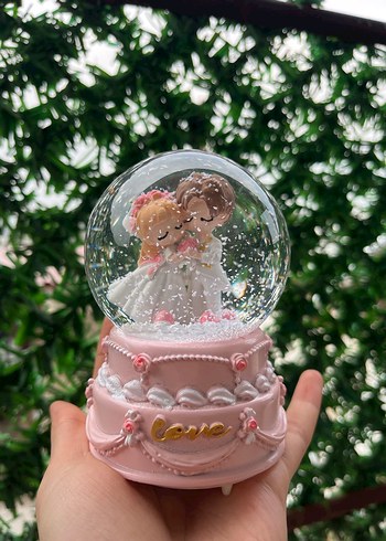 Pastel Pembe Aşıklar Kar Küresi Biblosu - Görsel 5