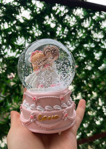 Pastel Pembe Aşıklar Kar Küresi Biblosu - Görsel 4