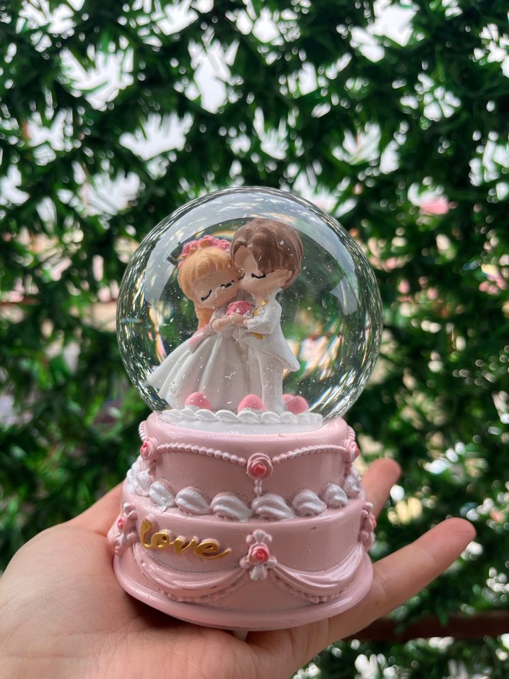 Pastel Pembe Aşıklar Kar Küresi Biblosu - Görsel 2