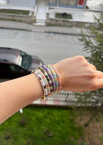 Çiçek Desenli Renkli Mineli Bileklik - Görsel 5