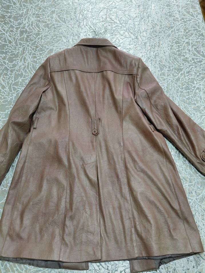 Aker Düğmeli Kahverengi Deri Kadın Ceket - Görsel 2