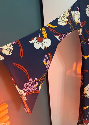 Bohem Çok Renkli Çiçekli Midi Elbise - Görsel 2