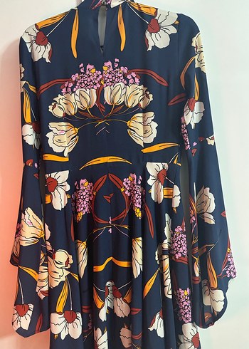 Bohem Çok Renkli Çiçekli Midi Elbise - Görsel 3