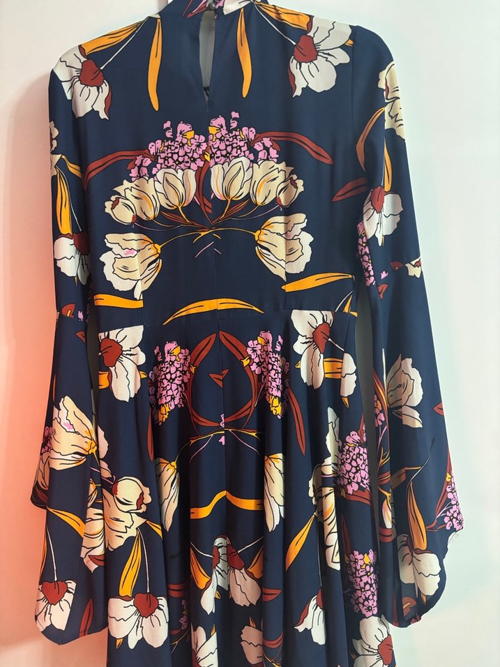 Bohem Çok Renkli Çiçekli Midi Elbise - Görsel 3