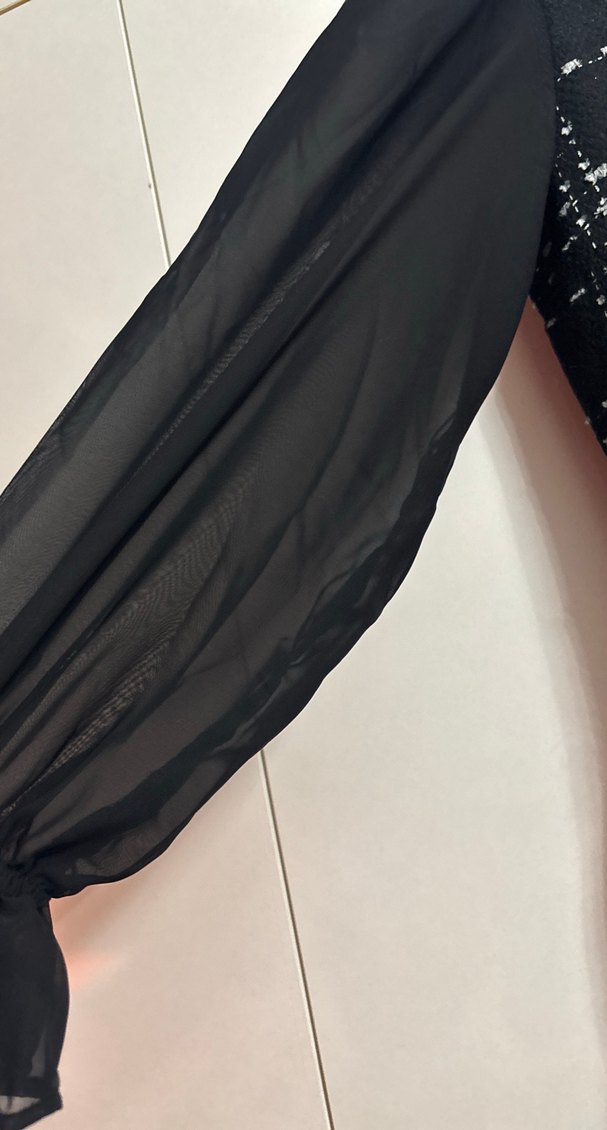 Uzun Kollu Siyah Kareli Midi Elbise - Görsel 3