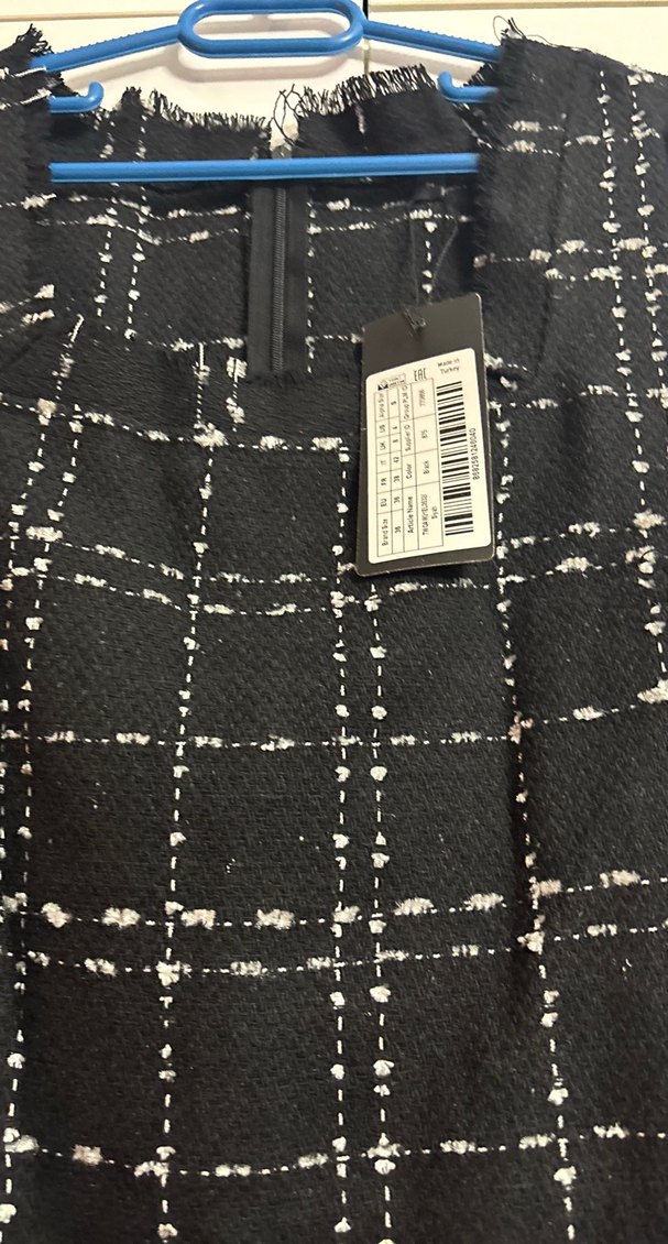 Uzun Kollu Siyah Kareli Midi Elbise - Görsel 4