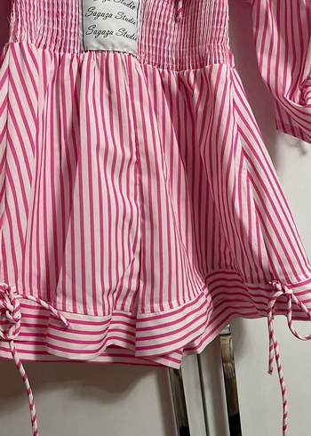Pembe Çizgili Kadın Uzun Kollu şortlu elbise - Görsel 3