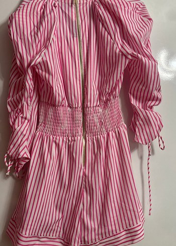 Pembe Çizgili Kadın Uzun Kollu şortlu elbise - Görsel 4