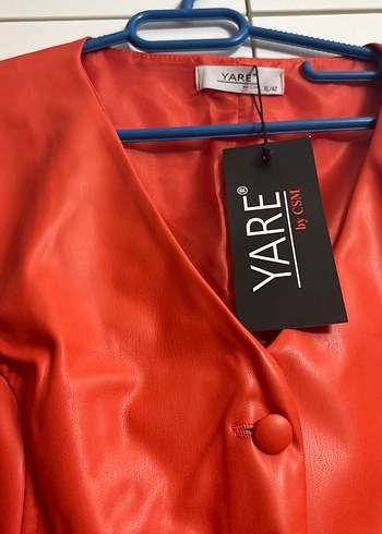 Düğmeli turuncu Mini Deri Yelek - Görsel 3