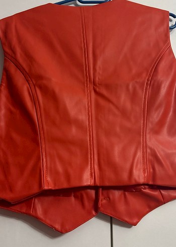 Düğmeli turuncu Mini Deri Yelek - Görsel 4
