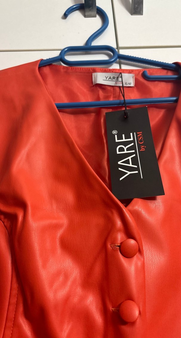 Düğmeli turuncu Mini Deri Yelek - Görsel 3